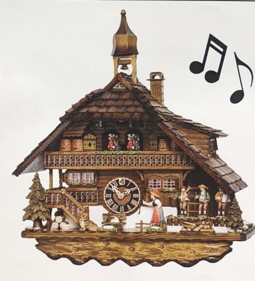 Hones Husli House Bell Ringer Chalet Cuckoo Clock 21"Tall Germany Black Forest