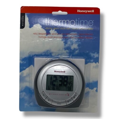 Honeywell Thermotime Atomic Clock RC182WS Black / Gray Thermometer Alarm Backlit