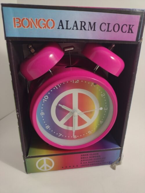 Hot Pink Analog Bell Ringer Alarm Clock w/ Piece Symbol Design On Face