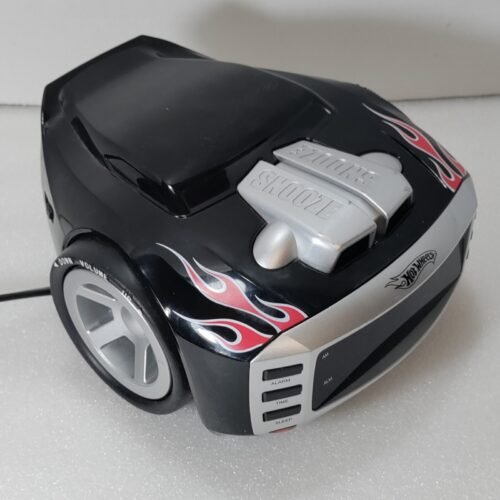 Hot Wheels Black Race Car With Flames Decal Digital Alarm Clock Radio-Preowned