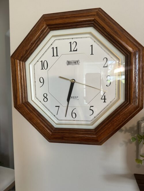 Hourtown Sweep Octagon 12” Wooden Analog Wall Clock Battery Operated