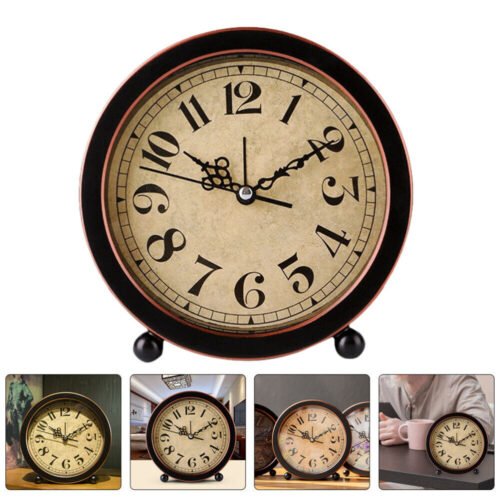 Household Decor Retro Round Silent Alarm Clock Golden Table Bedroom Travel