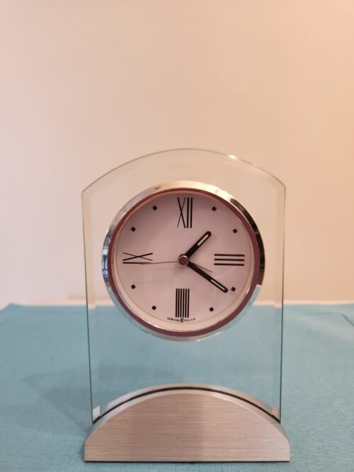 Howard Miller Alarm or Desk Clock Modern Crystal & Stainless Look