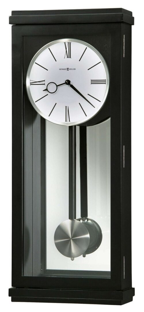 Howard Miller Alvarez Wall Clock 625440 Modern Black Satin Pendulum Timepiece