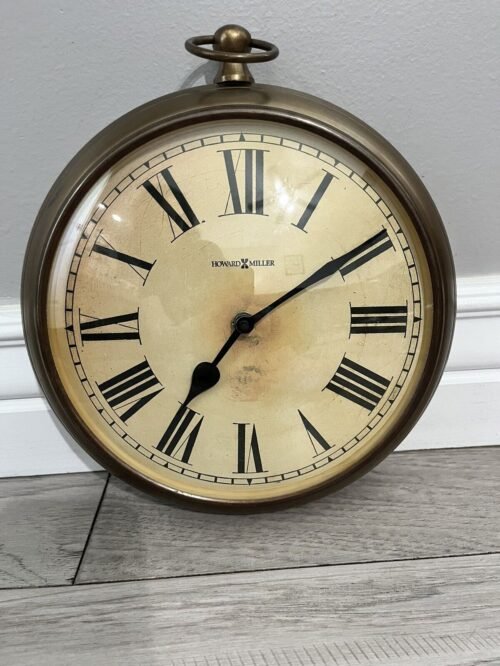 Howard Miller Antique 9” Brass Pocket Watch Wall Clock