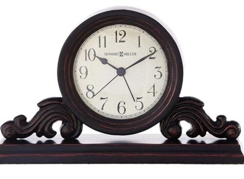 Howard Miller Bishop Tabletop Mantel Clock Vintage Style Metal & Black W/Alarm