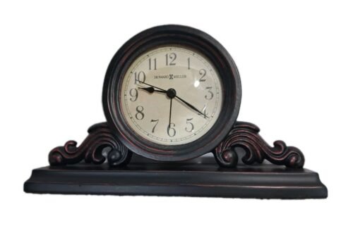 Howard Miller Bishop Tabletop Mantel Clock Vintage Style Metal & Black W/Alarm