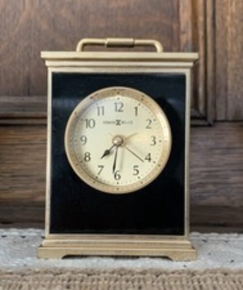 Howard Miller Black Lacquer & Brass Quartz Table Top Clock Alarm 4.5” X 3”
