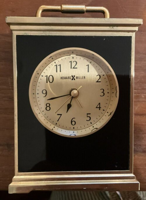 Howard Miller Black Lacquer & Brass Quartz Table Top Clock With Working Alarm