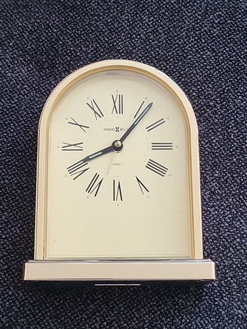 Howard Miller Brass Gold Finish Mantle Desk Table Clock Working Vintage