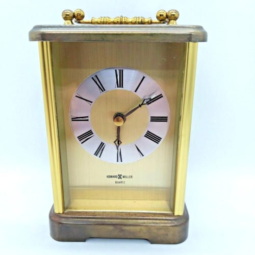 Howard Miller Brass Mantle Desk Clock Quartz Carriage Clock / Vintage