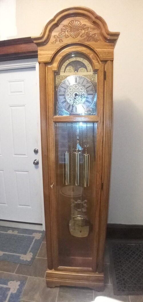 Howard Miller GrandFather Clock 610-707 Solid Oak Tested/Working/Video