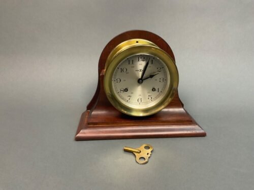 HOWARD MILLER Howard Miller Brass Ship Clock w/ Wood Desk Mount Maritime w/Key