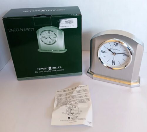 Howard Miller Lincoln 645753 Chrome Finished Mantle Table Clock w/ Alarm Tested