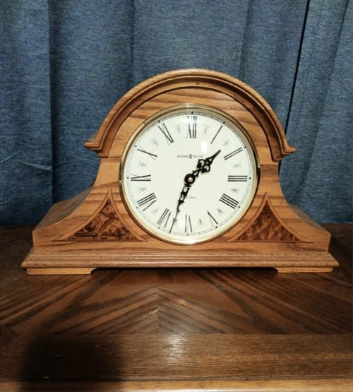 Howard Miller Oak Mantel Clock Dual Chime Burton Model 635-106