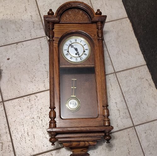 Howard Miller Regulator Wall Clock Oak Mechanical Pendulum Roman Numerals