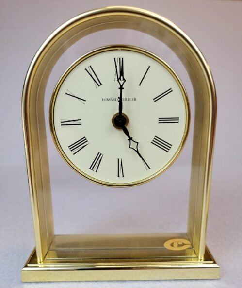 Howard Miller Reminisce Table Desk Mantel Clock Polished Gold Brass Roman Numera