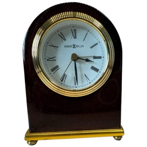 Howard Miller Rosewood Arch Tabletop Clock High Gloss Wood Brass Alarm Video