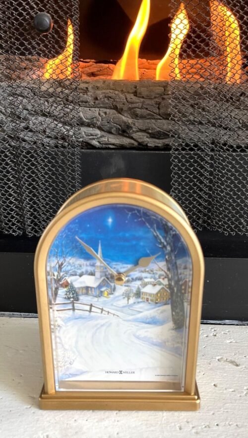 Howard Miller Silent Night Gold Arched Clock With Winter Scene Quartz Movement M