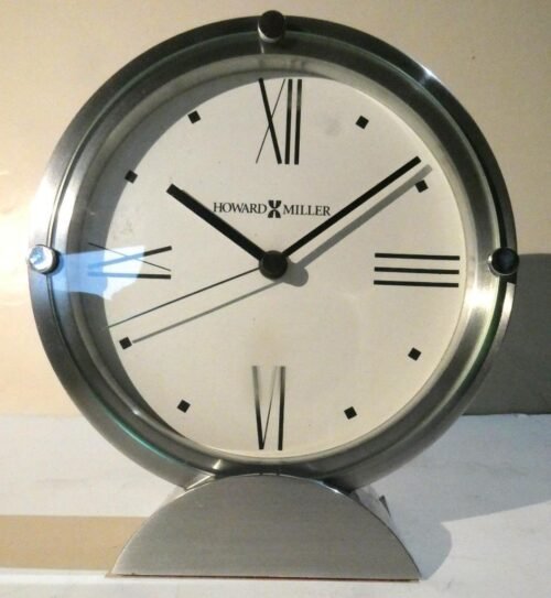 Howard Miller Simon II 645-671 Modern Aluminum Desk-Table Quartz Clock With Box