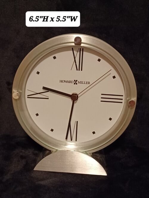 Howard Miller Simon II Table Clock 645671 Modern Aluminum Quartz Silver Round