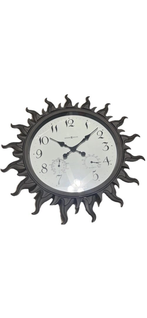 Howard Miller Sunburst Wall Clock 625543 In/Out Metal Frame, Temp Humidity 23”