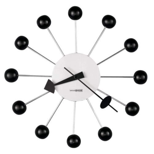 Howard Miller Wall Clock 14"x14"x2.25"Ball White+Black Analog Mid-Century Indoor