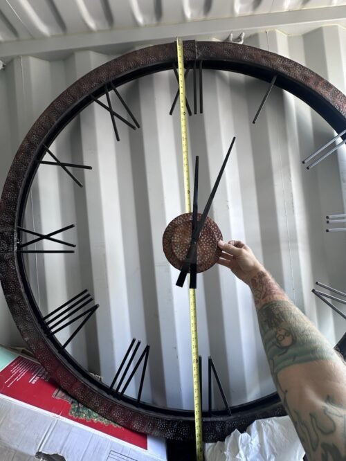 HUGE 5 Foot Round Industrial Open Face Hammered Copper Look Giant Wall Clock