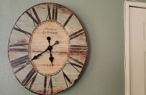 Huge Wall Clock Antique Paris Aged Wood Look 28" Oval Keeping Time Perfect USA