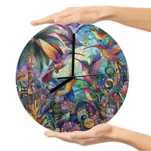 Hummingbird Kaleidoscope MDF Wall Clock (Made in USA)