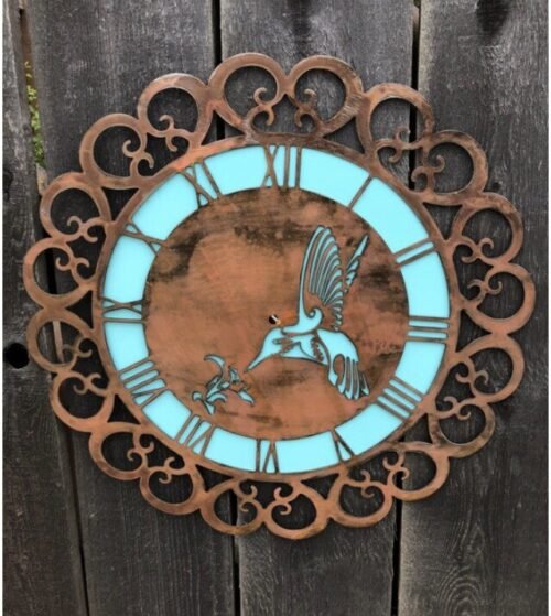 Hummingbird Metal Art clock Rustic Copper Mothers Day Gift