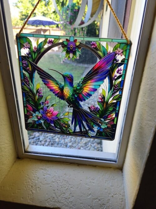 Hummingbird Suncatcher Measures 8"x8" Acrylic