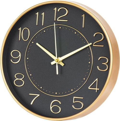 HZDHCLH Modern Wall Clocks Battery Operated,10 inch Black and Gold Clock for Wal