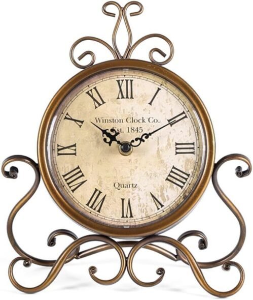 HZDHCLH Vintage Table Clocks for Living Room Bedroom Decor, Silent Brass