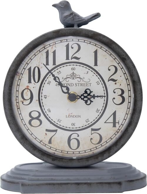 HZDHCLH Vintage Table Clock with Bird,Retro Mantel Battery Bird-gray