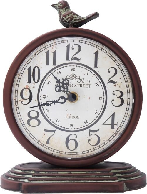 HZDHCLH Vintage Table Clock with Bird,Retro Mantel Battery Bird-rufous