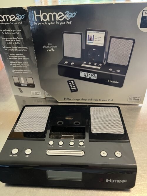 iHome2go Model iH26B Portable Alarm Clock iPod Dock/Player With Cord-Works.