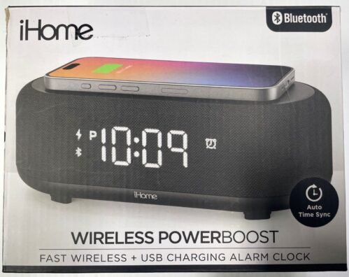 iHome Bluetooth Alarm Clock with Wireless Charger and USB Charging Station