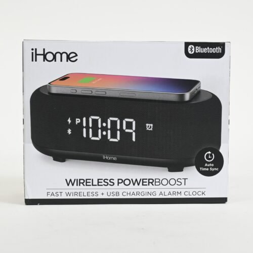 iHome Bluetooth Alarm Clock with Wireless Charger + USB Charging Station Grade A