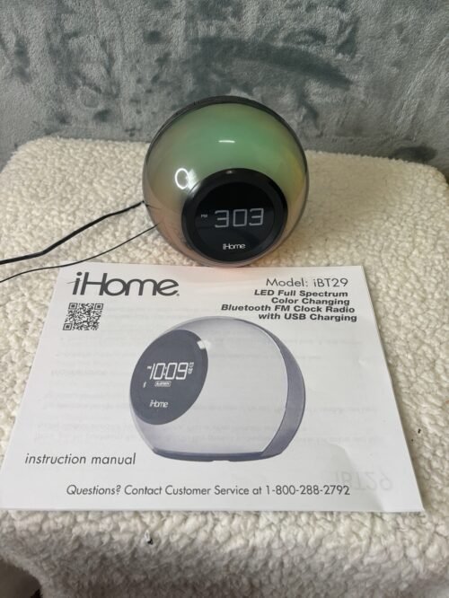 iHOME Color Changing Bluetooth Dual Alarm Clock Radio iBT29 W/ Power Adapter