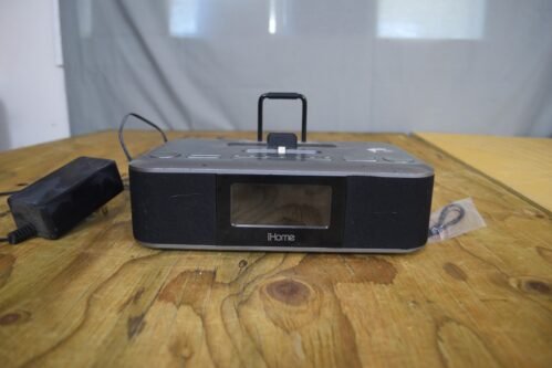 iHome Dual Dock iPod iPhone iPad Alarm Clock Radio Speaker System Gray With Cord