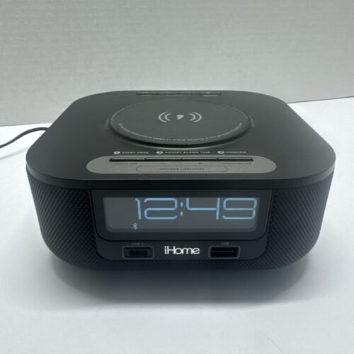 Ihome Hw5B Bluetooth Clock With Qi Charging, Dual Usb And Single Day Alarm