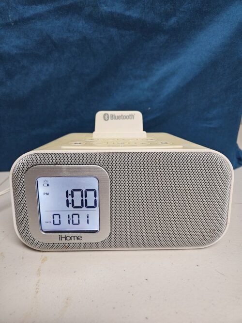 iHome iBT22 Bluetooth Bedside Dual Alarm Clock w/USB Charging and Line-In WHITE