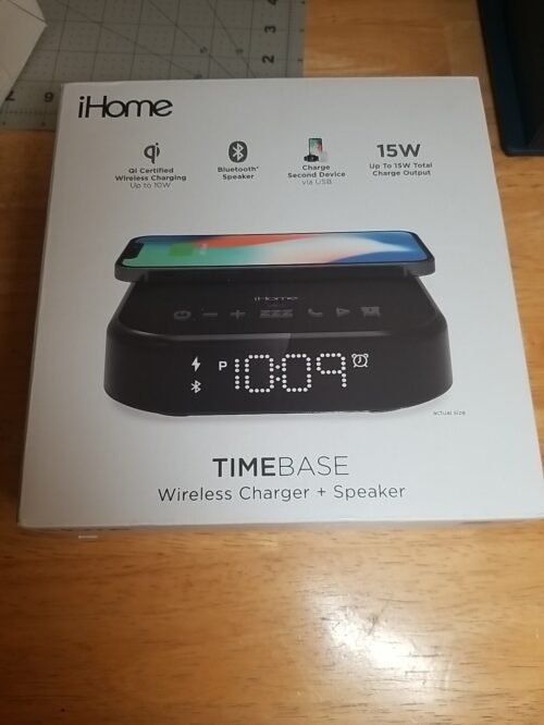 iHome IBTW22 TimeBase Bluetooth Alarm Clock Qi Phone Wireless Charger & Speaker