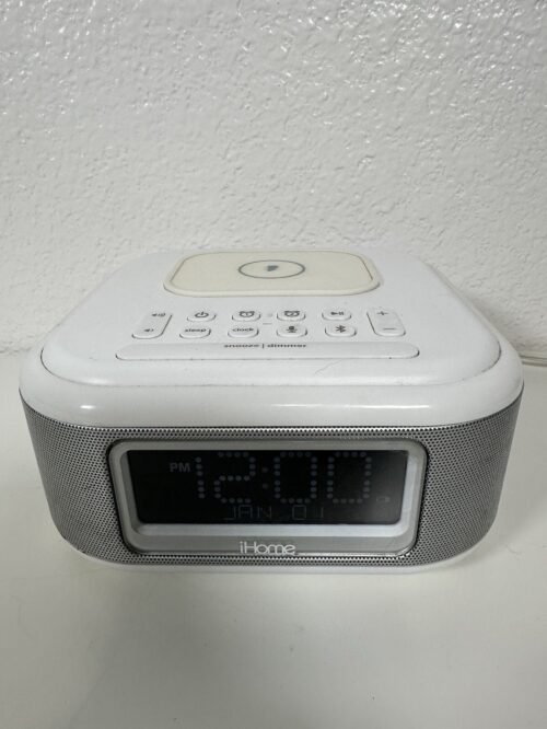 iHome IBTW23 White Alarm Clock Wireless Charging Bluetooth Radio USB
