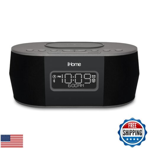 iHOME iBTW38 Wireless Charging Bluetooth Alarm Clock,Black