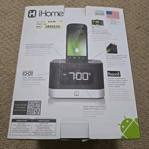 iHome iC50 FM Stereo Alarm Clock Radio for Android Smartphones