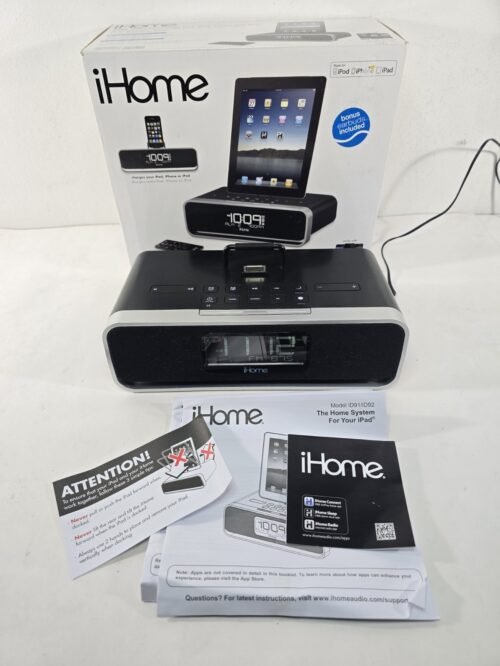 IHOME ID91 DUAL ALARM CLOCK RADIO iPHONE iPOD DOCK W/ POWER CORD & BOX PLZ READ