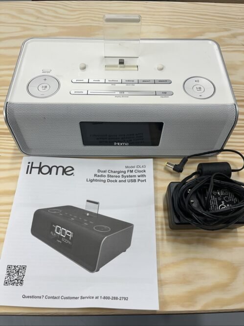 iHome iDL43 Dual Charging Stereo FM Clock Radio Lightning Dock USB Port PWRCord
