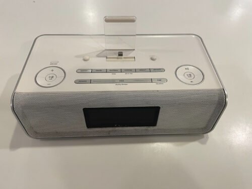 iHome IDL43W Dual Charging Stereo FM Clock Radio W/Lightning Dock & USB - White